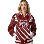 personalized mississippi state bulldogs chevron angles maroon varsity jacket best selling.webp