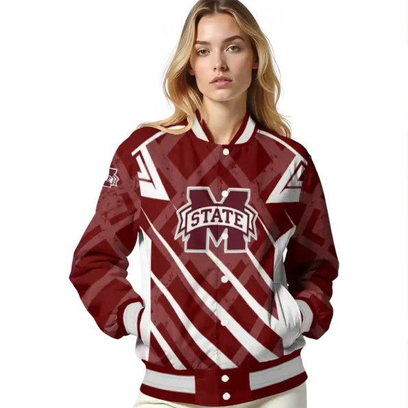 personalized mississippi state bulldogs chevron angles maroon varsity jacket latest model.webp