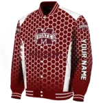 personalized mississippi state bulldogs hexagon grid maroon varsity jacket best selling.webp