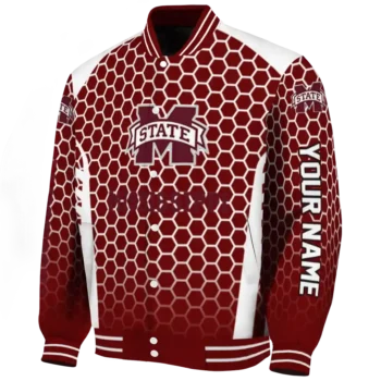 personalized mississippi state bulldogs hexagon grid maroon varsity jacket best selling.webp