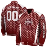 personalized mississippi state bulldogs hexagon grid maroon varsity jacket best selling.webp