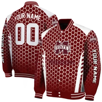personalized mississippi state bulldogs hexagon grid maroon varsity jacket fashion forward.webp
