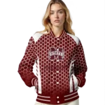 personalized mississippi state bulldogs hexagon grid maroon varsity jacket best selling.webp