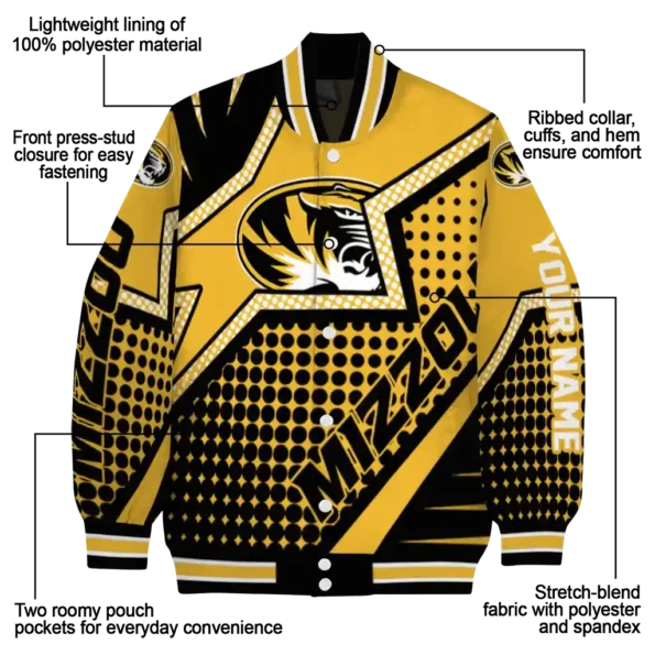 personalized missouri tigers star burst black varsity jacket new arrival.webp
