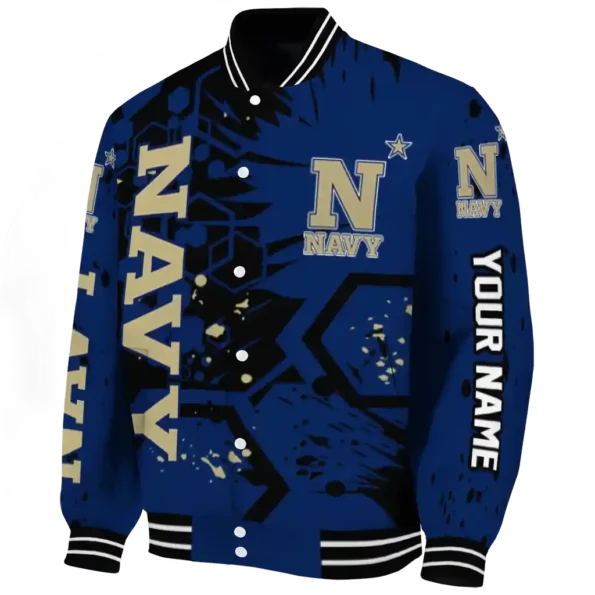 personalized navy midshipmen hexagon cluster blue black varsity jacket best selling