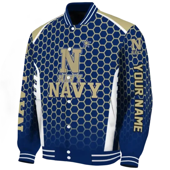 personalized navy midshipmen hexagon grid blue varsity jacket best selling