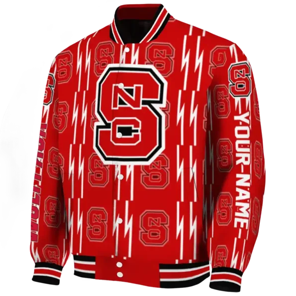 personalized nc state wolfpack bolt stripe red varsity jacket best selling