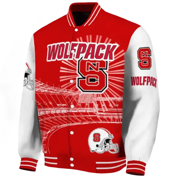 personalized nc state wolfpack ferris arena red white varsity jacket best selling
