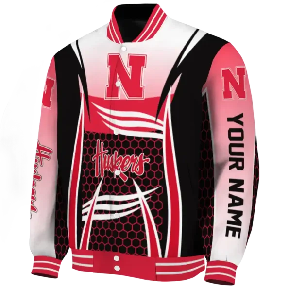 personalized nebraska cornhuskers mesh effect red black varsity jacket best selling