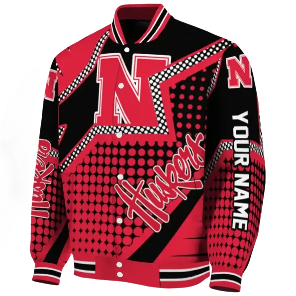 personalized nebraska cornhuskers star burst red varsity jacket best selling
