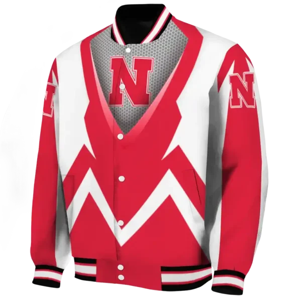 personalized nebraska cornhuskers v stripes red white varsity jacket best selling
