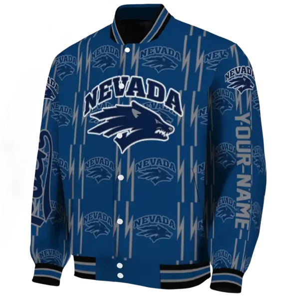 personalized nevada wolf pack bolt stripe blue varsity jacket best selling
