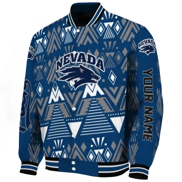 personalized nevada wolf pack pyramid shapes blue varsity jacket best selling