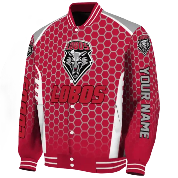 personalized new mexico lobos hexagon grid red varsity jacket best selling