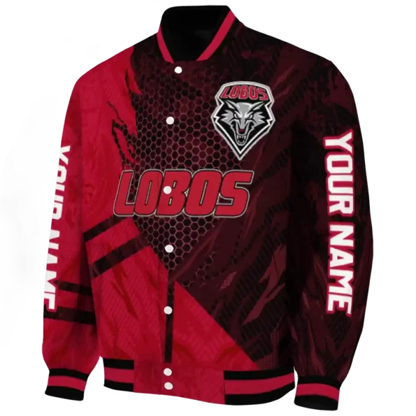 personalized new mexico lobos hexagon mesh red black varsity jacket best selling