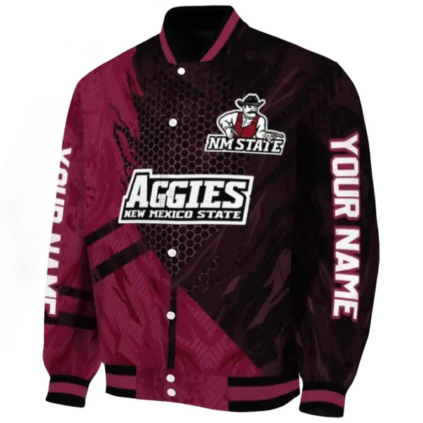 personalized new mexico state aggies hexagon mesh crimson black varsity jacket best selling