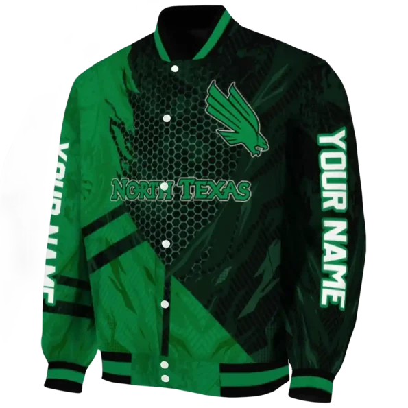 personalized north texas mean green hexagon mesh green black varsity jacket best selling