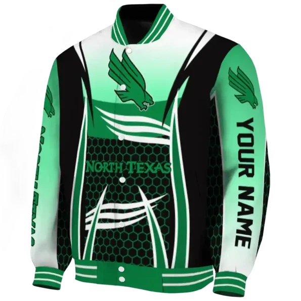 personalized north texas mean green mesh effect green black varsity jacket best selling