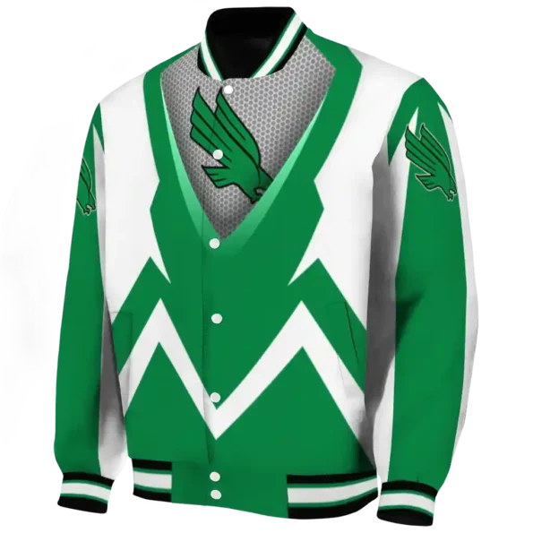 personalized north texas mean green v stripes green white varsity jacket best selling