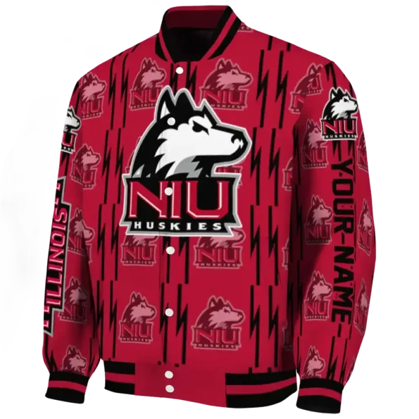 personalized northern illinois huskies bolt stripe red varsity jacket best selling