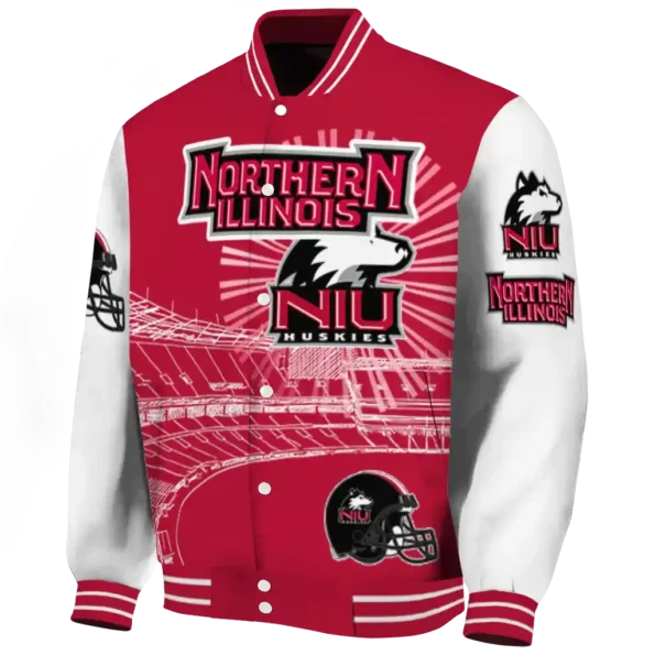 personalized northern illinois huskies ferris arena red white varsity jacket best selling