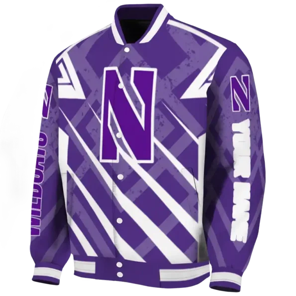 personalized northwestern wildcats chevron angles purple varsity jacket best selling
