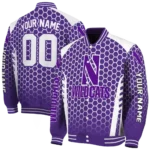 personalized-northwestern-wildcats-hexagon-grid-purple-varsity-jacket-best-selling.webp