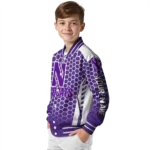 personalized-northwestern-wildcats-hexagon-grid-purple-varsity-jacket-best-selling.webp