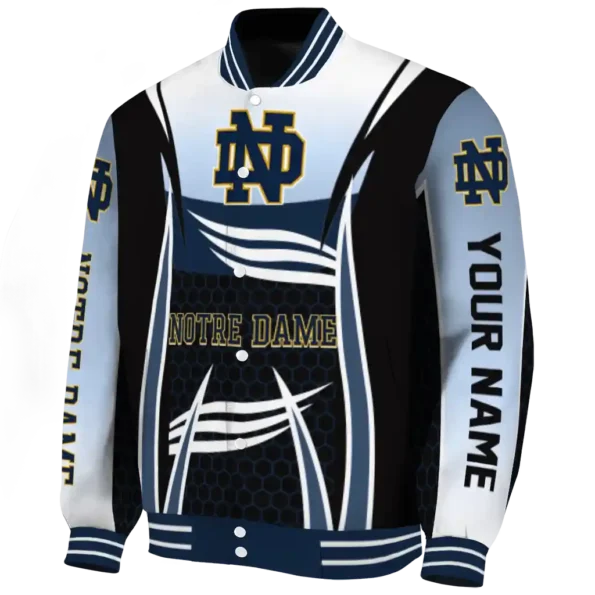 personalized notre dame fighting irish mesh effect navy black varsity jacket best selling