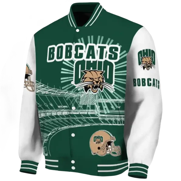 personalized ohio bobcats ferris arena green white varsity jacket best selling