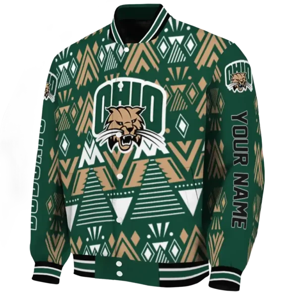 personalized ohio bobcats pyramid shapes green varsity jacket best selling