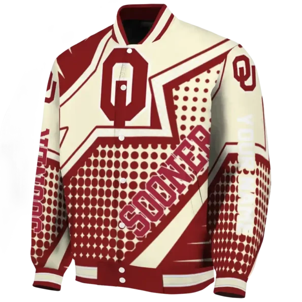 personalized oklahoma sooners star burst crimson varsity jacket best selling