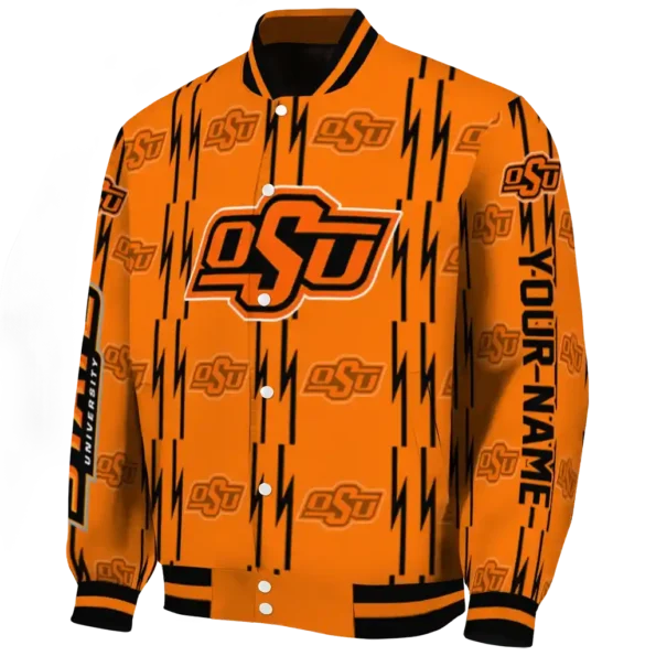 personalized oklahoma state cowboys bolt stripe orange varsity jacket best selling
