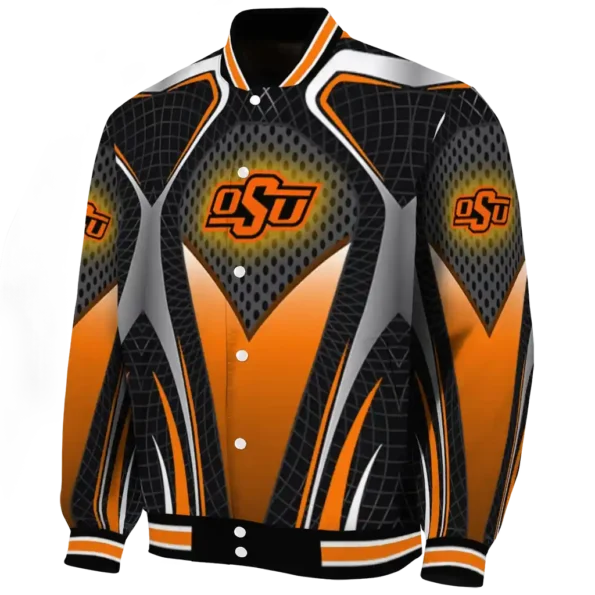 personalized oklahoma state cowboys mesh chest black varsity jacket best selling