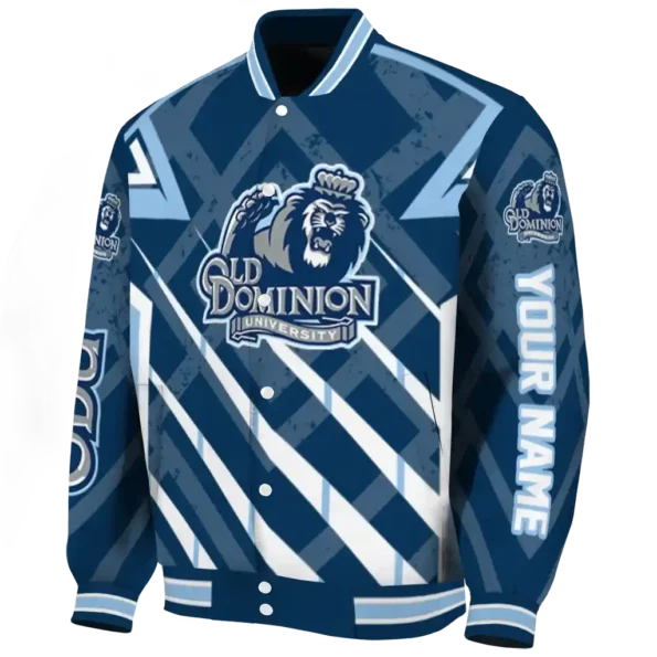 personalized old dominion monarchs chevron angles blue varsity jacket best selling