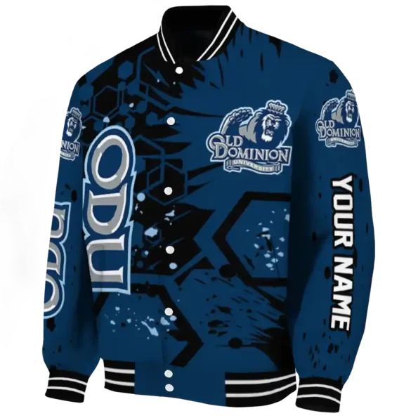 personalized old dominion monarchs hexagon cluster blue black varsity jacket best selling