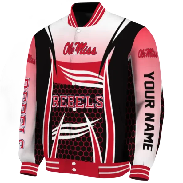 personalized ole miss rebels mesh effect red black varsity jacket best selling