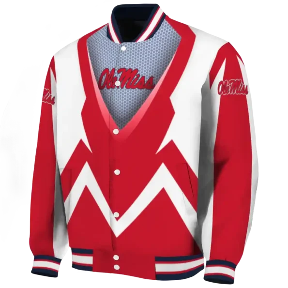 personalized ole miss rebels v stripes red white varsity jacket best selling