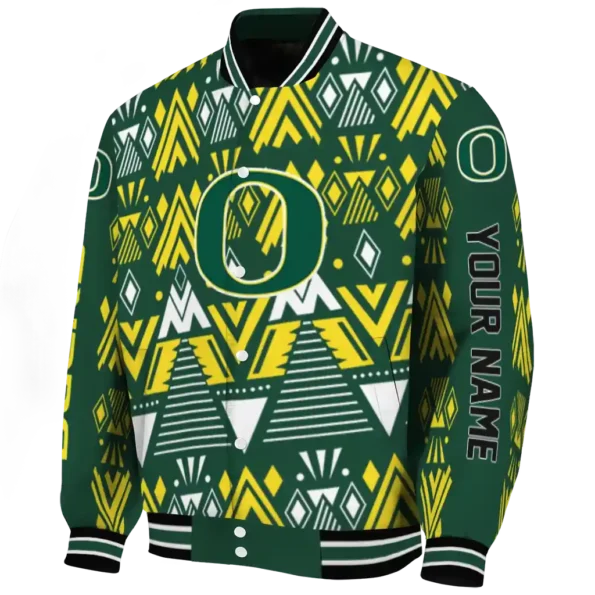 personalized oregon ducks pyramid shapes green varsity jacket best selling