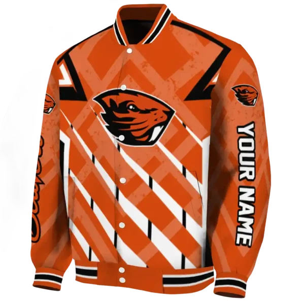 personalized oregon state beavers chevron angles orange varsity jacket best selling