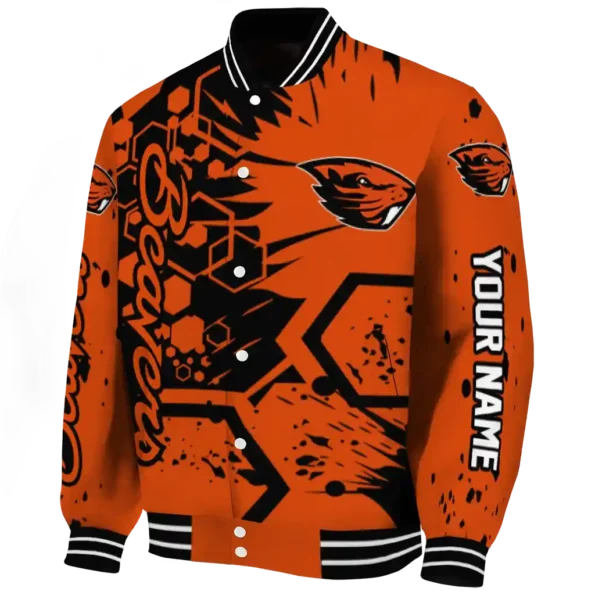 personalized oregon state beavers hexagon cluster orange black varsity jacket best selling
