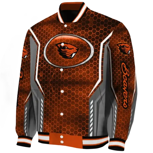 personalized oregon state beavers power plate orange varsity jacket best selling