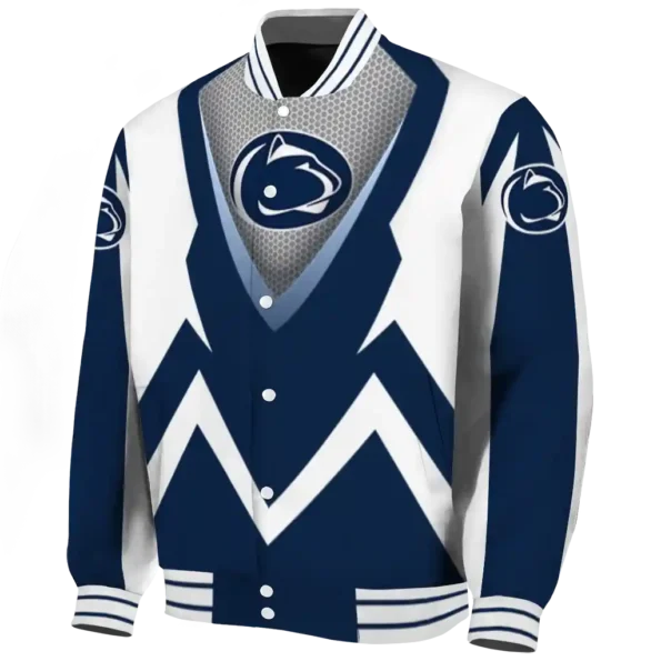 personalized penn state nittany lions v stripes blue white varsity jacket best selling