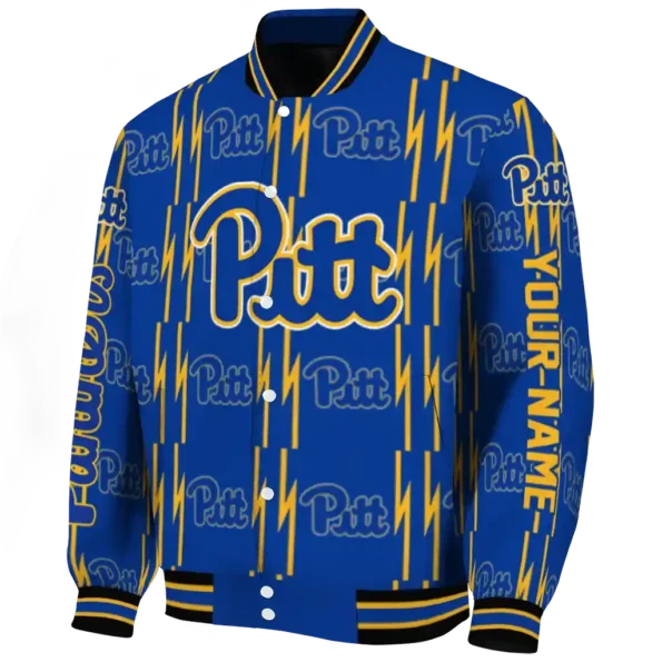 personalized pittsburgh panthers bolt stripe royal blue varsity jacket best selling