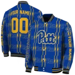 personalized-pittsburgh-panthers-bolt-stripe-royal-blue-varsity-jacket-best-selling.webp