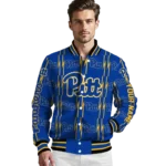personalized-pittsburgh-panthers-bolt-stripe-royal-blue-varsity-jacket-best-selling.webp