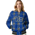 personalized-pittsburgh-panthers-bolt-stripe-royal-blue-varsity-jacket-best-selling.webp