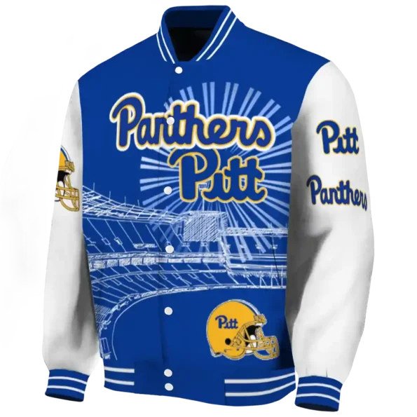 personalized pittsburgh panthers ferris arena royal blue white varsity jacket best selling