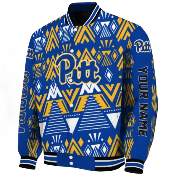 personalized pittsburgh panthers pyramid shapes royal blue varsity jacket best selling