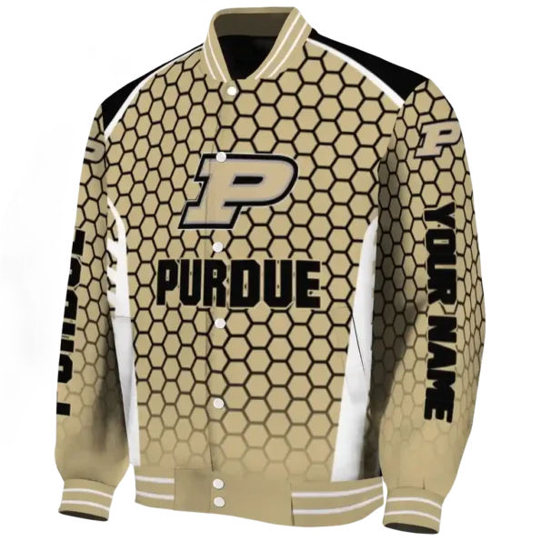 personalized purdue boilermakers hexagon grid gold varsity jacket best selling
